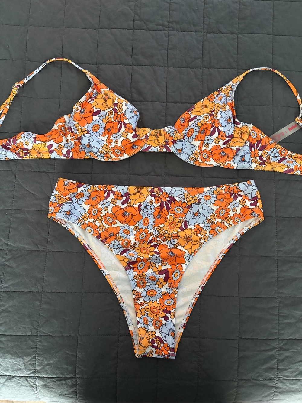 ROMWE Orange Floral Two-Piece Bikini